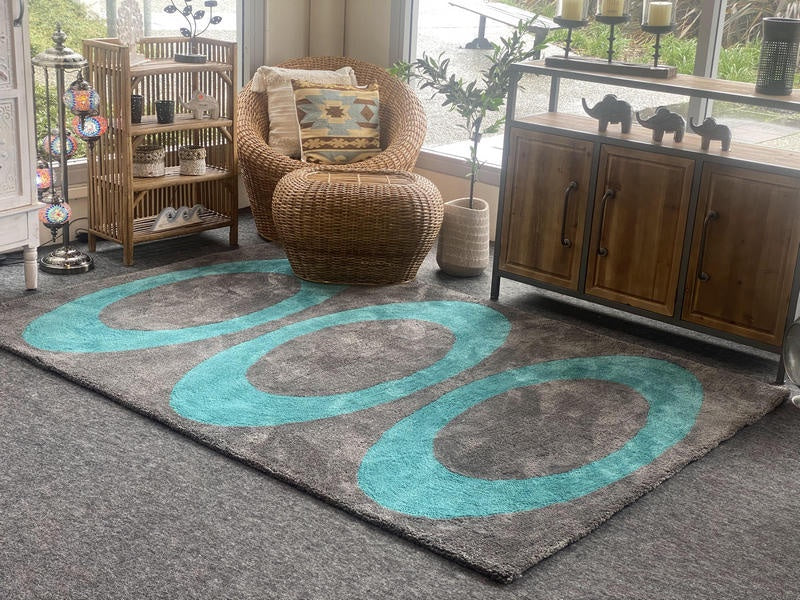 Amara Rug Globus Grey And Teal Blue