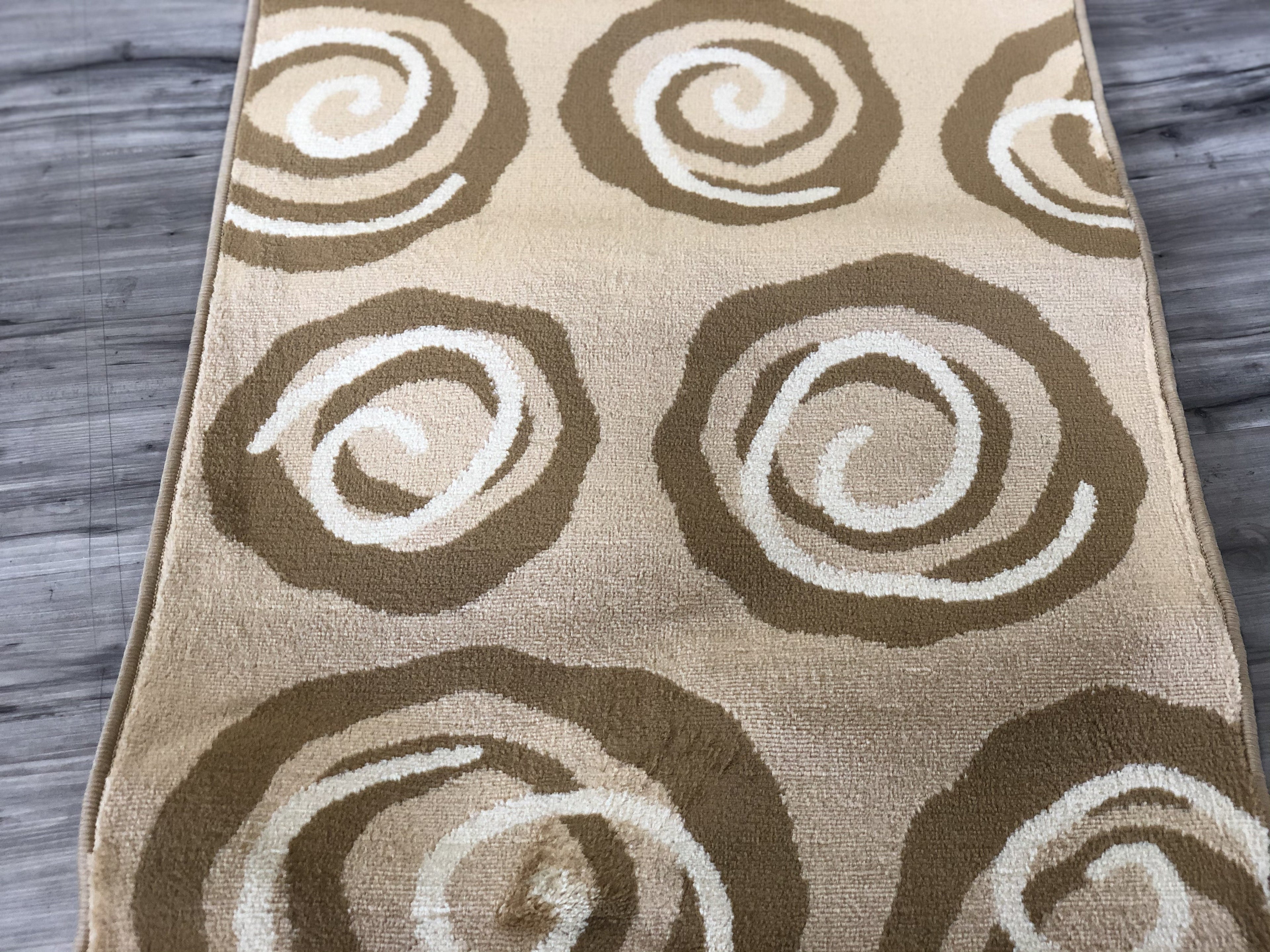 Amroha Beige Runner Brown Circles 80 cm Wide x Length Cut To Order