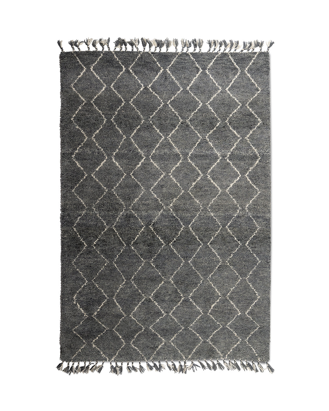 Hand Knotted Wool Rug Moroccan Grey And Ivory
