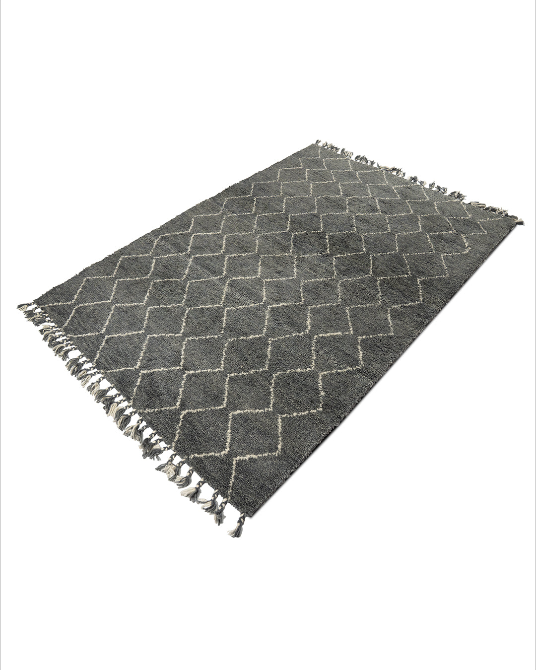 Hand Knotted Wool Rug Moroccan Grey And Ivory