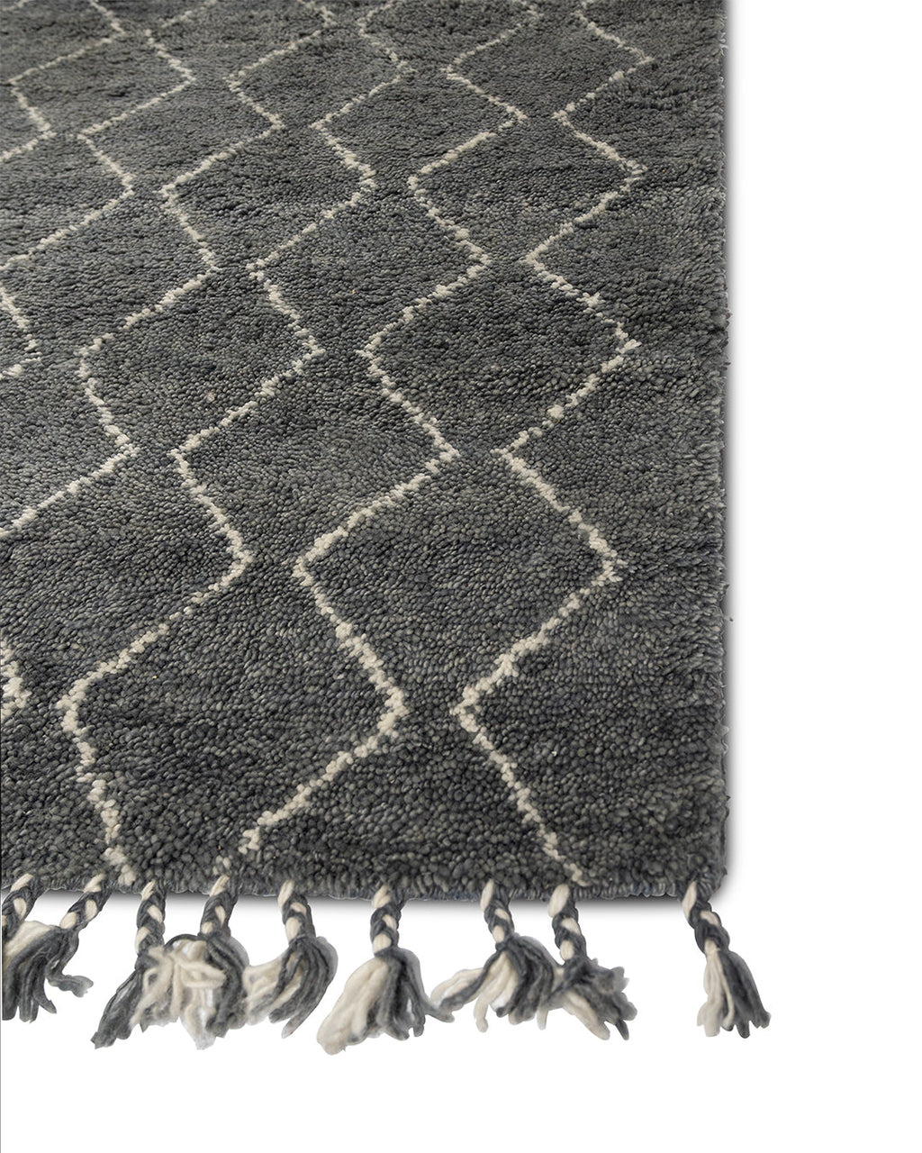 Hand Knotted Wool Rug Moroccan Grey And Ivory
