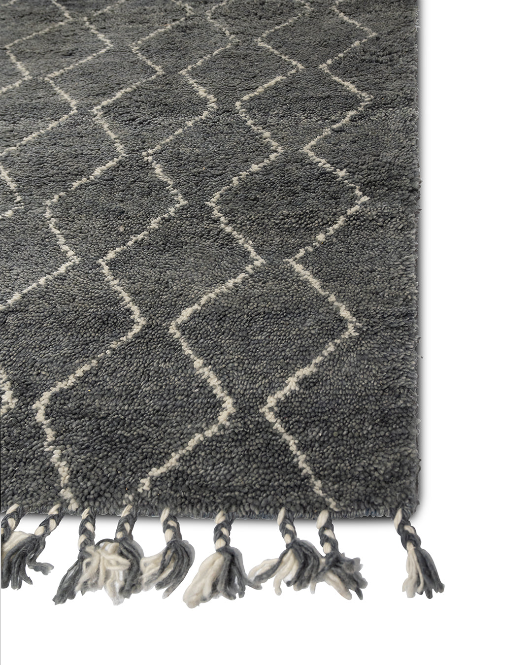 Hand Knotted Wool Rug Moroccan Grey And Ivory