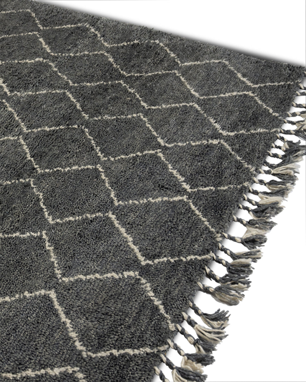 Hand Knotted Wool Rug Moroccan Grey And Ivory