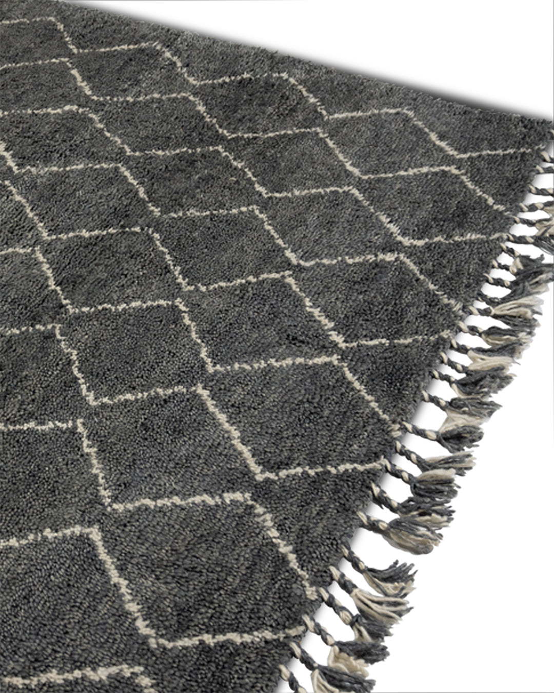 Hand Knotted Wool Rug Moroccan Grey And Ivory
