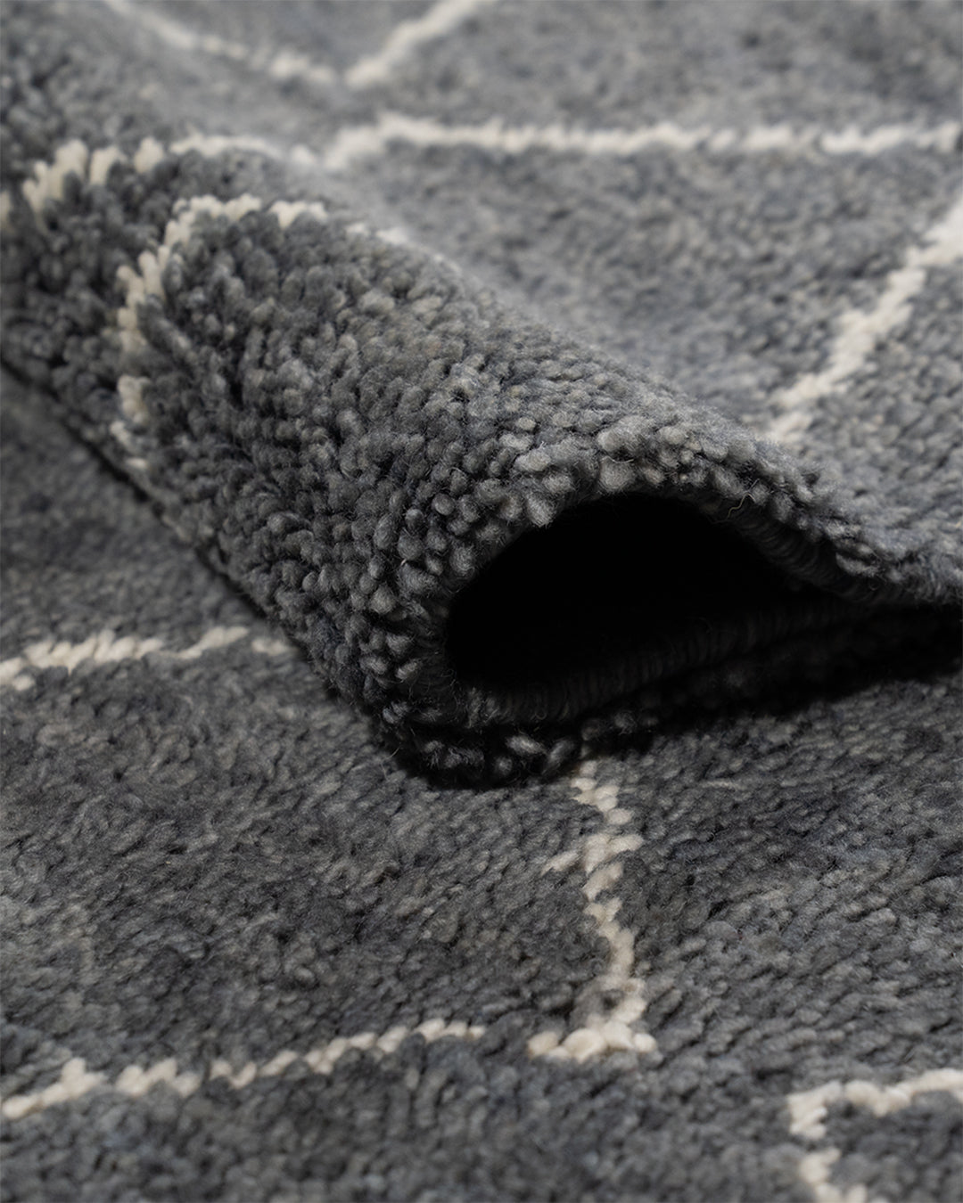 Hand Knotted Wool Rug Moroccan Grey And Ivory
