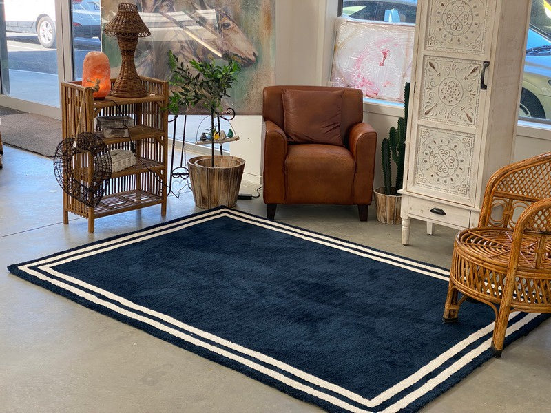 Amara Rug Dual Bound Ink Blue And White β Rugs & More