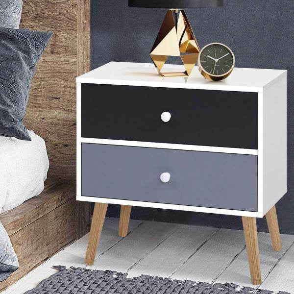 Horas Scandi 2 Tone Bedside Table Black Ns2010 48 x 30 x 53 cm